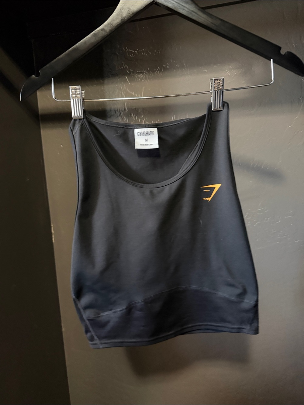 Gymshark Black Crop Tank with Yellow-Gold Logo